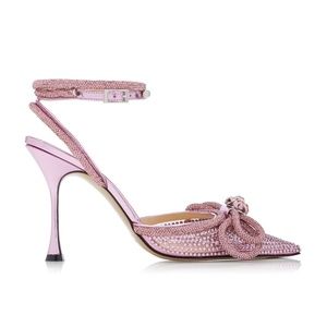 MACH & MACH Pink Double Bow 100 Crystal PVC Pumps Size Euro 41